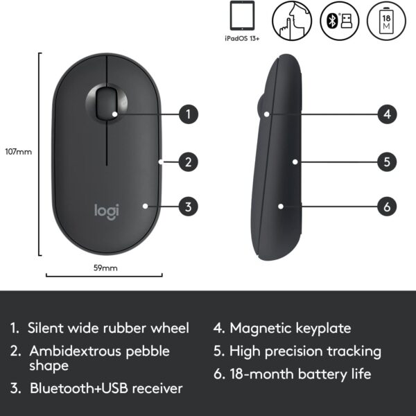 Logitech Pebble 2 M350S Black — Mouse inalámbrico, bluetooth, delgado y compacto - Imagen 5