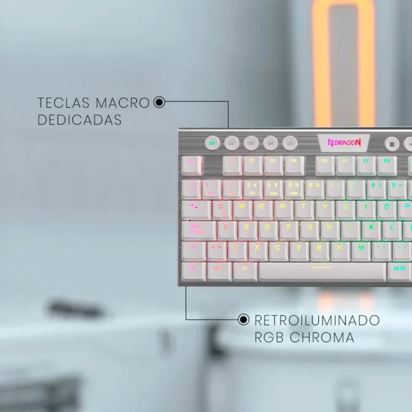 Redragon K621 Horus TKL White — Teclado mecánico, inalámbrico, Bluetooth, RGB, blanco, español - Imagen 3