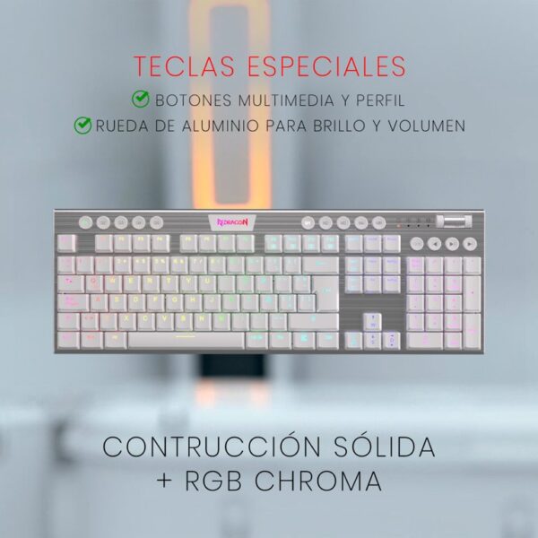 Redragon K618 Horus FS White — Teclado mecánico, inalámbrico, Bluetooth, RGB, Blanco, español - Imagen 5