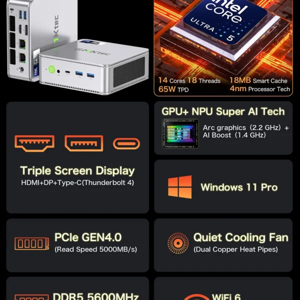 GMKtec NucBox K9 Mini PC — Intel Ultra 5 125H | 16GB | 512GB SSD | W11 Pro - Imagen 2