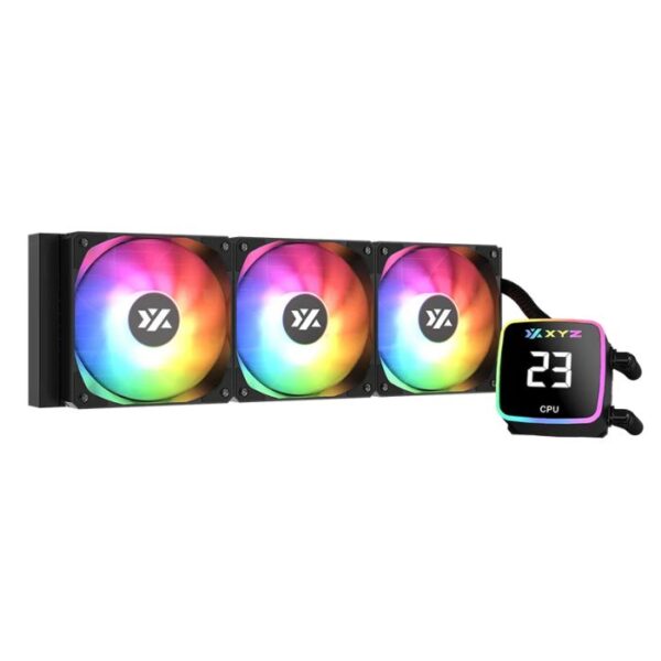 XYZ Aquapulse 360 Black — Enfriador líquido AiO, pantalla de temperatura digital, compatible con LGA 115x, 1700, 1200 / AM5, AM4