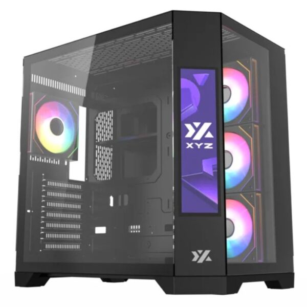 XYZ Neutron Black Dual Chamber Case — Caja ATX, 4 Fans 120mm RGB, pantalla LCD 8.8", negro