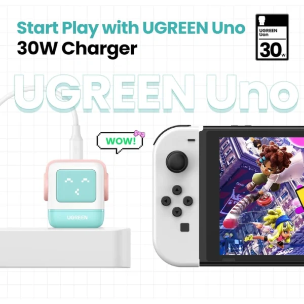 UGREEN Uno 30W Pink Blue — Cargador de carga rápida GaN, 1 puerto USB-C, azul rosa - Imagen 7