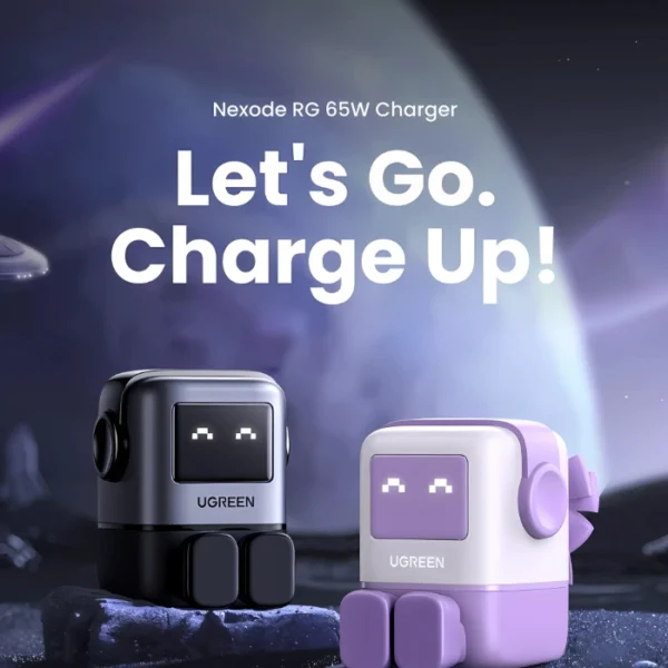 UGREEN Uno 65W Purple  — Cargador de 3 puertos GaN, carga rápida, 2 puertos USB-C, 1 puerto USB-A, lila - Imagen 2