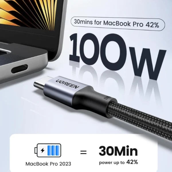 UGREEN 100W Cable USB C — Cable de carga de 100W, 1 metro, negro - Imagen 3