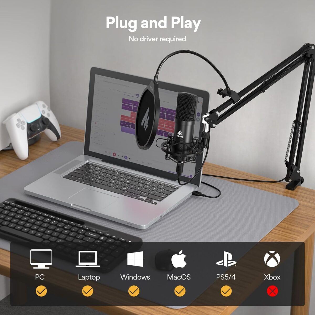 71bw9LcdXtL._AC_SL1500_ Maono AU-A04 — Micrófono USB, soporte de brazo de tijera, abrazadera - Imagen 4