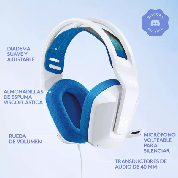 Logitech G335 White — Audífono con cable, 3.5mm, blanco - Imagen 8