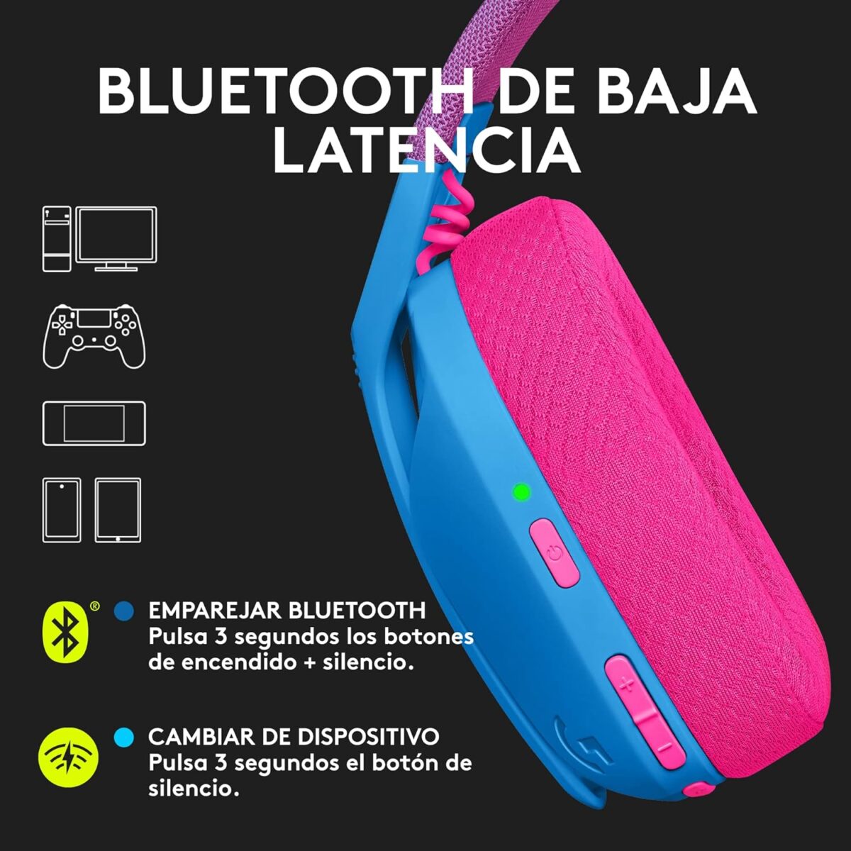 Logitech G435 — Audífonos inalámbricos, bluetooth, Azul/Rosa - Imagen 4