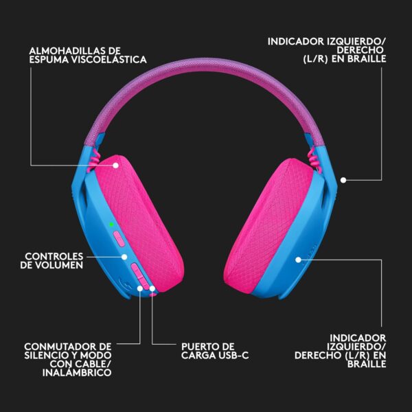 Logitech G435 — Audífonos inalámbricos, bluetooth, Azul/Rosa - Imagen 6