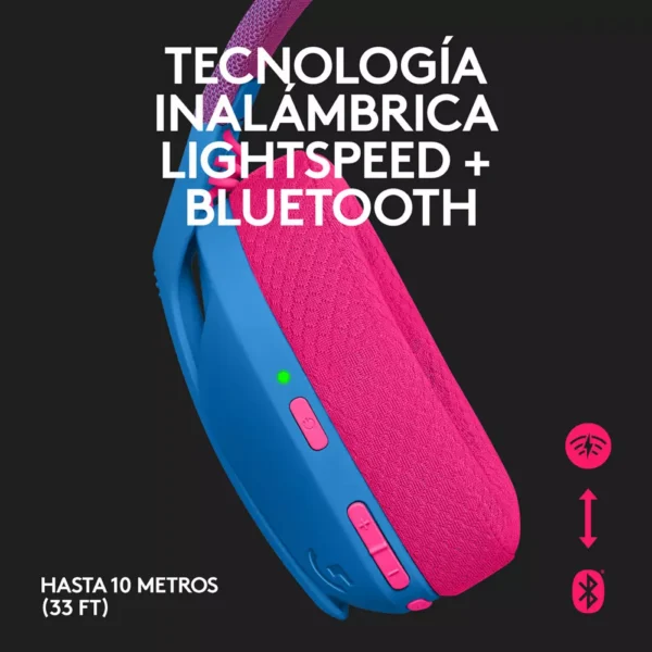 Logitech G435 — Audífonos inalámbricos, bluetooth, Azul/Rosa - Imagen 3