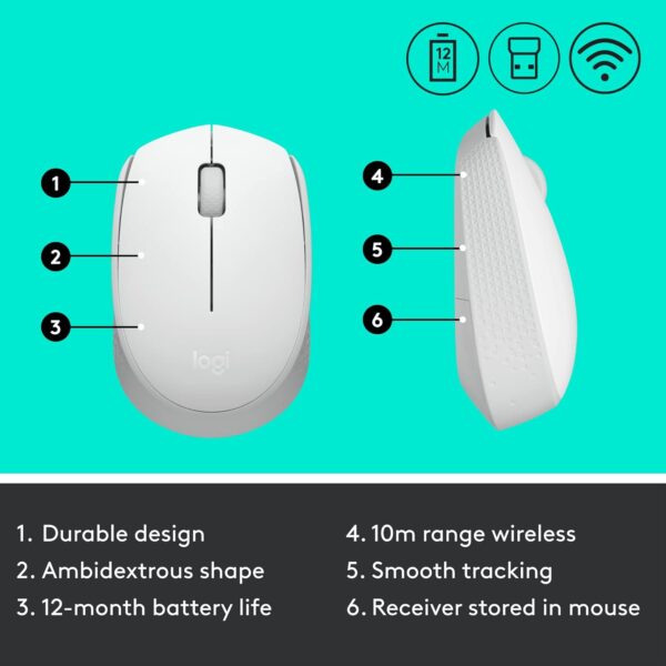 Logitech M170 Off-White — Mouse Inalámbrico, USB, 1000DPI, Blanco - Imagen 8