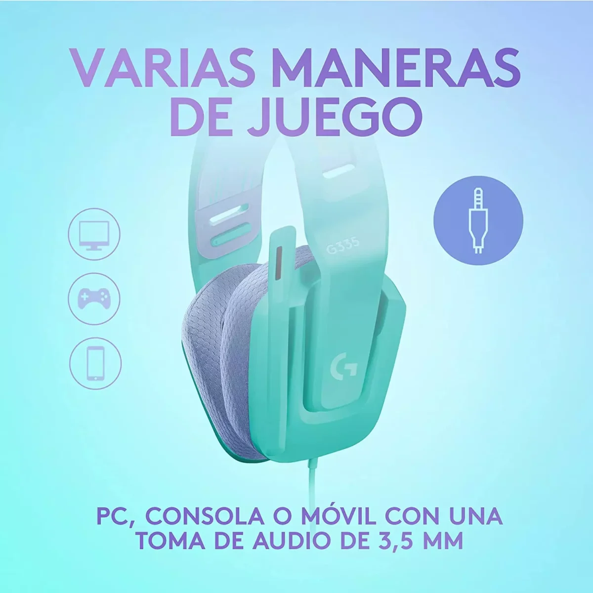 g335 mint 4 Logitech G335 Mint - Audífono cableado, para PC/Xbox/PS4/Nintendo Switch, 3,5mm, Menta - Imagen 5