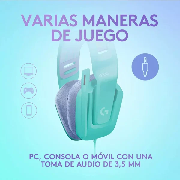 Logitech G335 Mint - Audífono cableado, para PC/Xbox/PS4/Nintendo Switch, 3,5mm, Menta - Imagen 5
