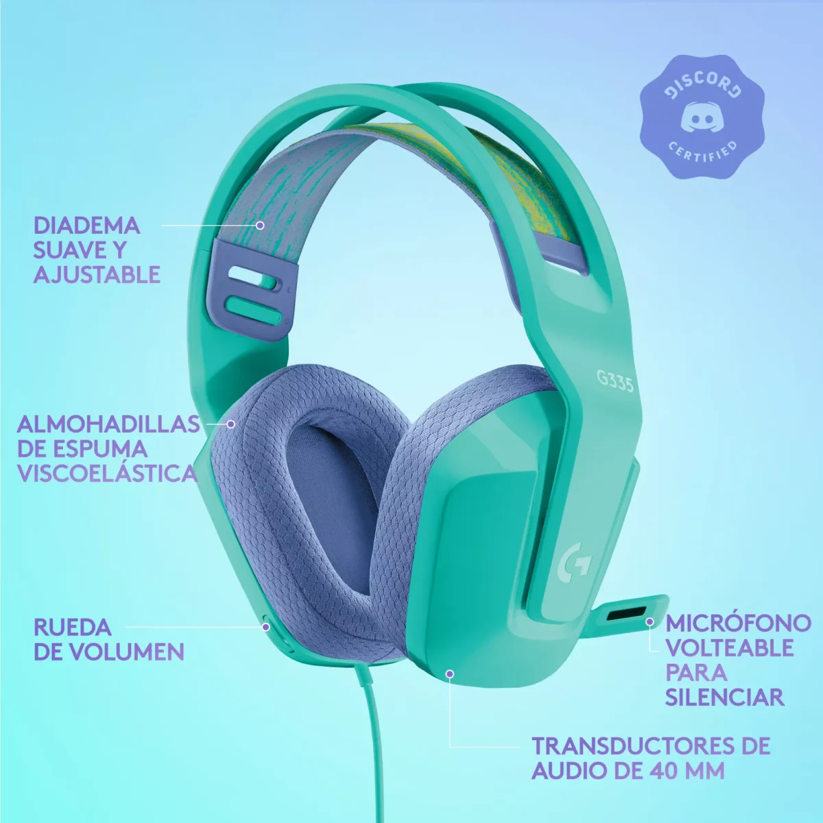 g335 mint 9 Logitech G335 Mint - Audífono cableado, para PC/Xbox/PS4/Nintendo Switch, 3,5mm, Menta - Imagen 8