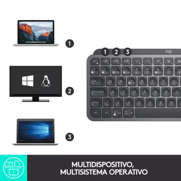 Logitech MX Keys Mini Grafito — Teclado inalámbrico, RF Wireless/Bluetooth, Español - Imagen 4