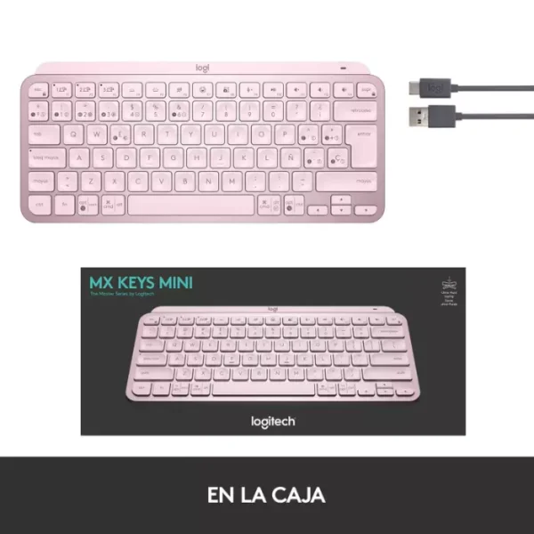 Logitech MX Keys Mini Rosa — Teclado inalámbrico, RF Wireless/Bluetooth, Español - Imagen 5