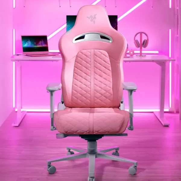 Razer Enki Quartz — Silla gamer, reclinable hasta 152°, hasta 299 libras, sin armar, rosa - Imagen 2