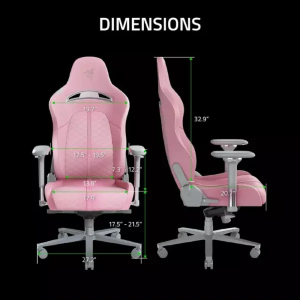 Razer Enki Quartz — Silla gamer, reclinable hasta 152°, hasta 299 libras, sin armar, rosa - Imagen 3