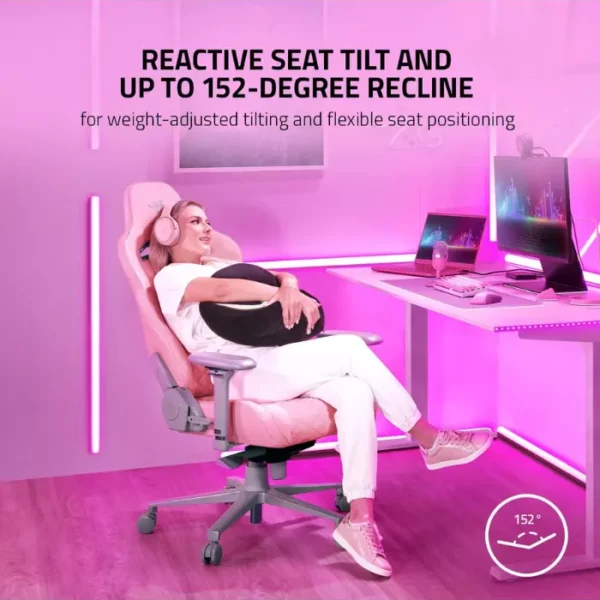 Razer Enki Quartz — Silla gamer, reclinable hasta 152°, hasta 299 libras, sin armar, rosa - Imagen 5