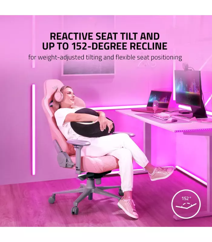 Razer Enki Quartz 4 Razer Enki Quartz — Silla gamer, reclinable hasta 152°, hasta 299 libras, sin armar, rosa - Imagen 5