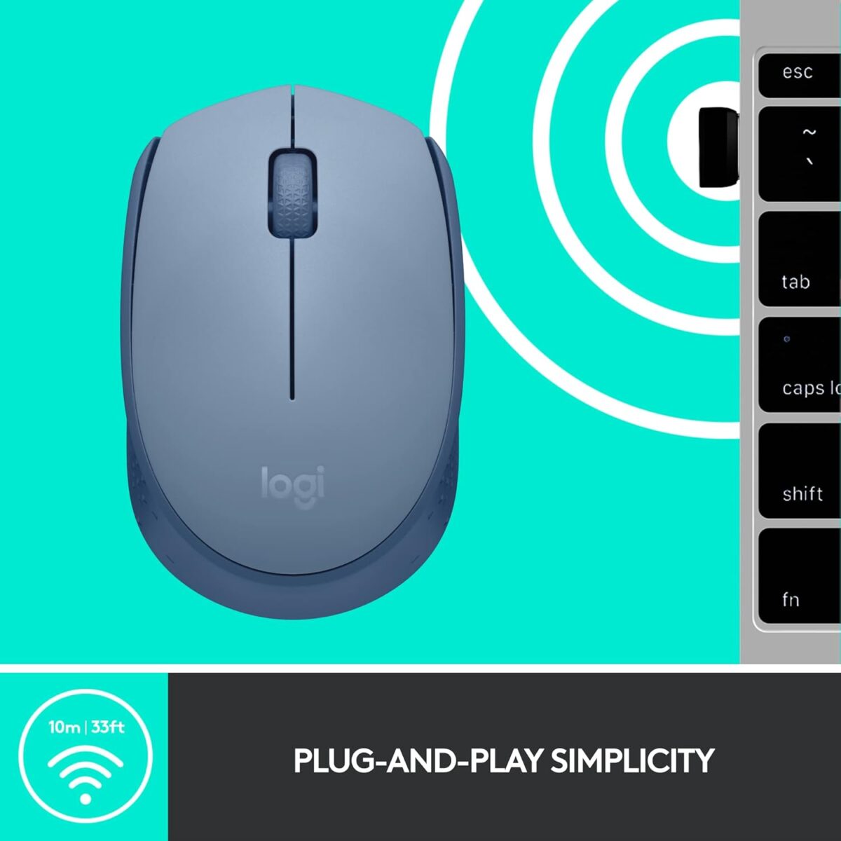 615FSfH5EeL._AC_SL1500_ Logitech M170 Blue Gray — Mouse Inalámbrico, USB, 1000DPI, Azul - Imagen 9
