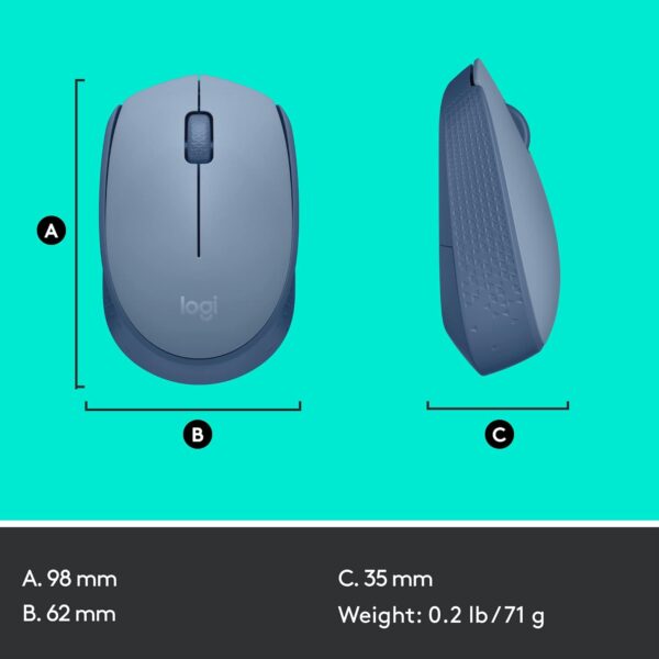 Logitech M170 Blue Gray — Mouse Inalámbrico, USB, 1000DPI, Azul - Imagen 7