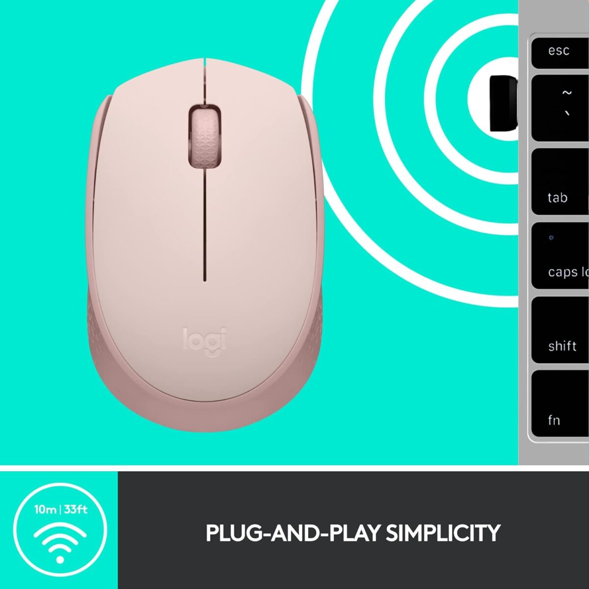 61kZ5bIUUgL._AC_SL1500_ Logitech M170 Rose — Mouse Inalámbrico, USB, 1000DPI, Rosa - Imagen 9