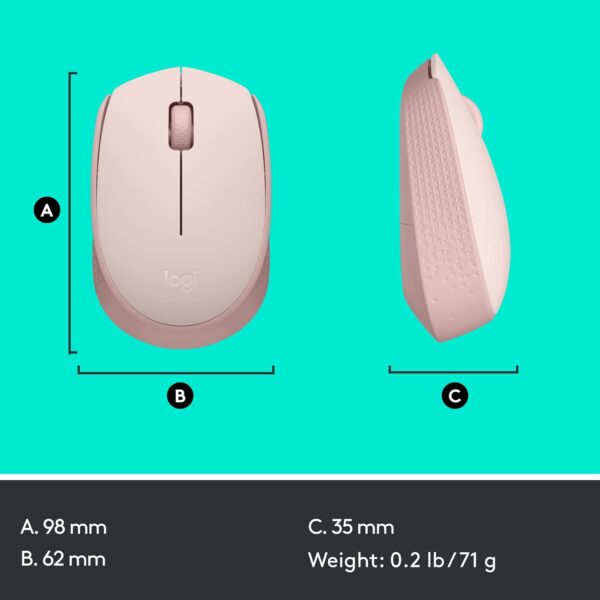 Logitech M170 Rose — Mouse Inalámbrico, USB, 1000DPI, Rosa - Imagen 7