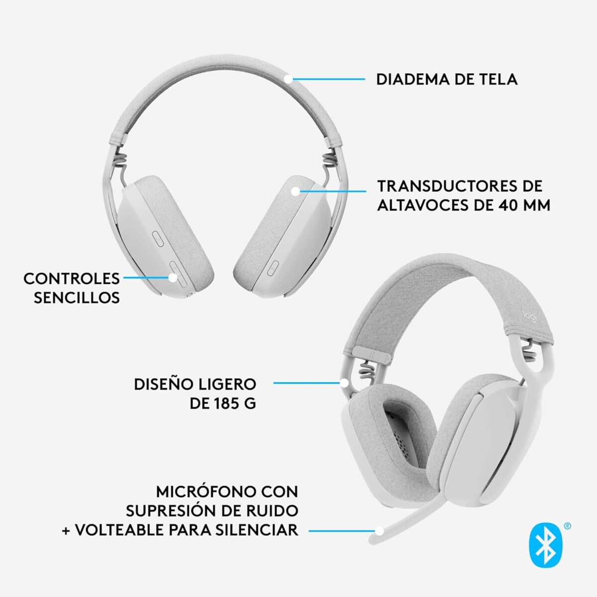 716KzAlmNgL._AC_SL1500_ Logitech Zone Vibe 100 White — Auriculares Wireless ligeros, Bluetooth - Imagen 11