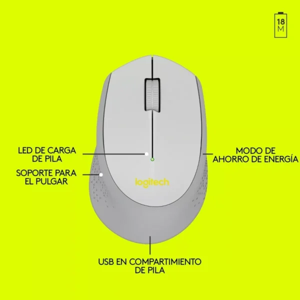 Logitech M280 Gray - Mouse inalámbrico, 1000DPI, USB, gris - Imagen 3