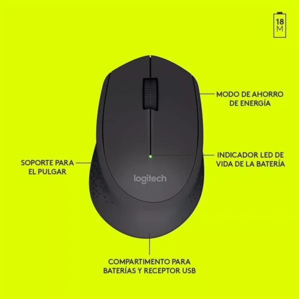 Logitech M280 Black - Mouse inalámbrico, 1000DPI, USB, negro - Imagen 3