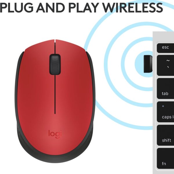Logitech M170 Red - Mouse Inalámbrico, USB, 1000DPI, Negro/Rojo - Imagen 6
