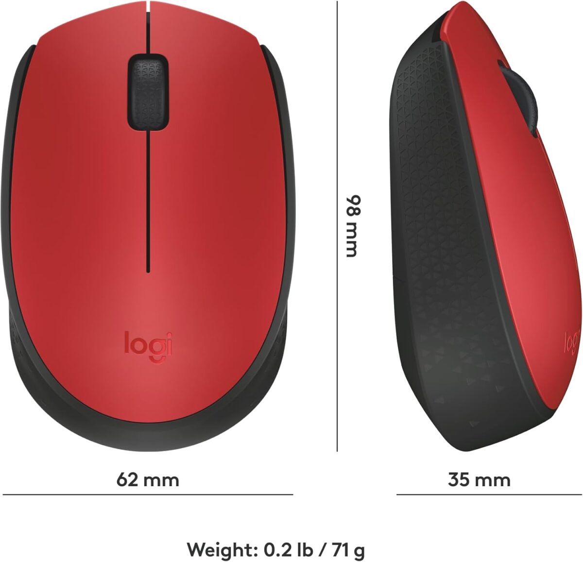 Logitech M170 Red - Mouse Inalámbrico, USB, 1000DPI, Negro/Rojo - Imagen 8