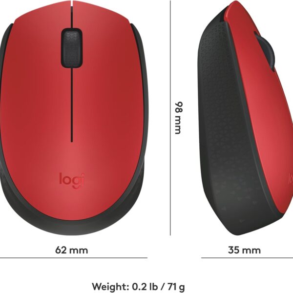 Logitech M170 Red - Mouse Inalámbrico, USB, 1000DPI, Negro/Rojo - Imagen 8