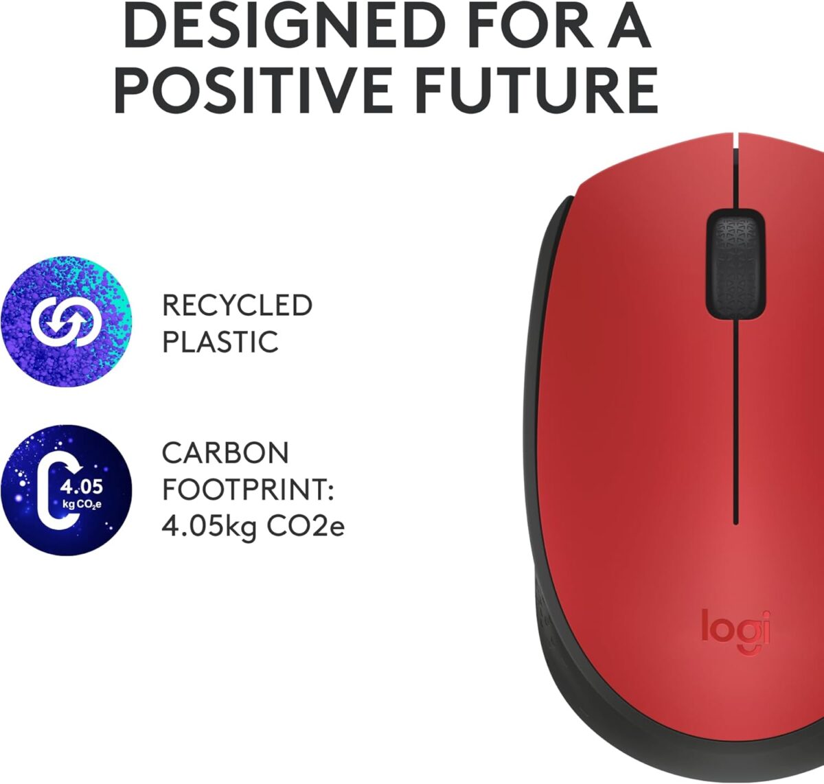 Logitech M170 Red - Mouse Inalámbrico, USB, 1000DPI, Negro/Rojo - Imagen 7
