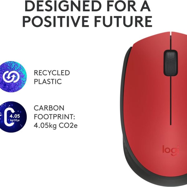 Logitech M170 Red - Mouse Inalámbrico, USB, 1000DPI, Negro/Rojo - Imagen 7