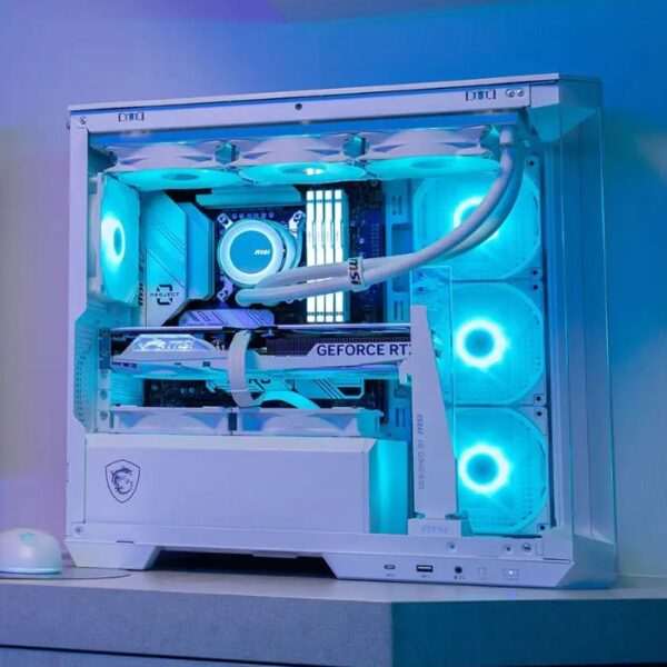 MSI MAG Pano M100R PZ White — Caja MicroATX, 4 Fans RGB 120mm, soporta motherboard con conexión trasera, blanco - Imagen 4