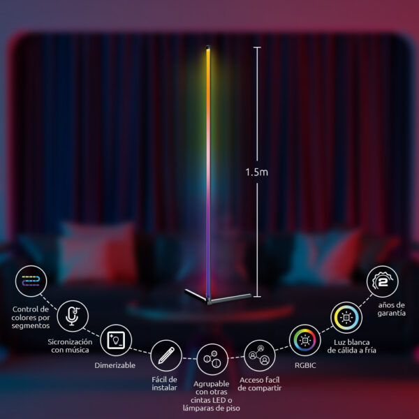 Nexxt Lámpara LED inteligente de piso — Conexión Wi-Fi, compatible con Alexa, Google Home, Alexa - Imagen 3