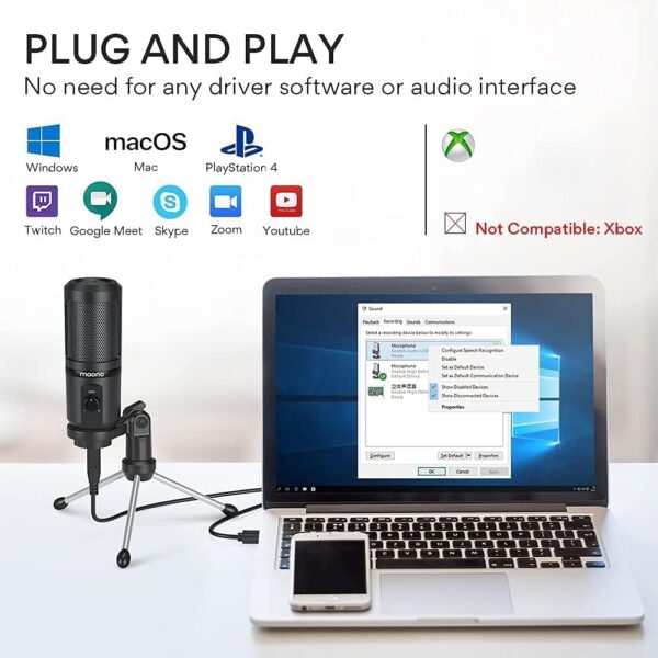 Maono PM461TR — Micrófono USB con trípode, dinámico, omnidireccional, cardioide, plug and play - Imagen 7