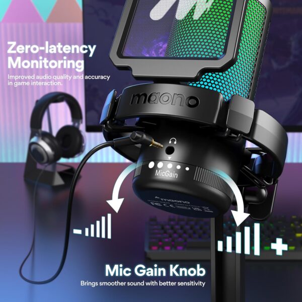 Maono DGM20 GamerWave — Micrófono USB, cancelación de ruido, luces RGB - Imagen 6