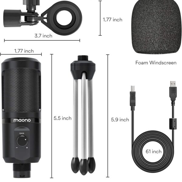 Maono PM461TR — Micrófono USB con trípode, dinámico, omnidireccional, cardioide, plug and play - Imagen 4