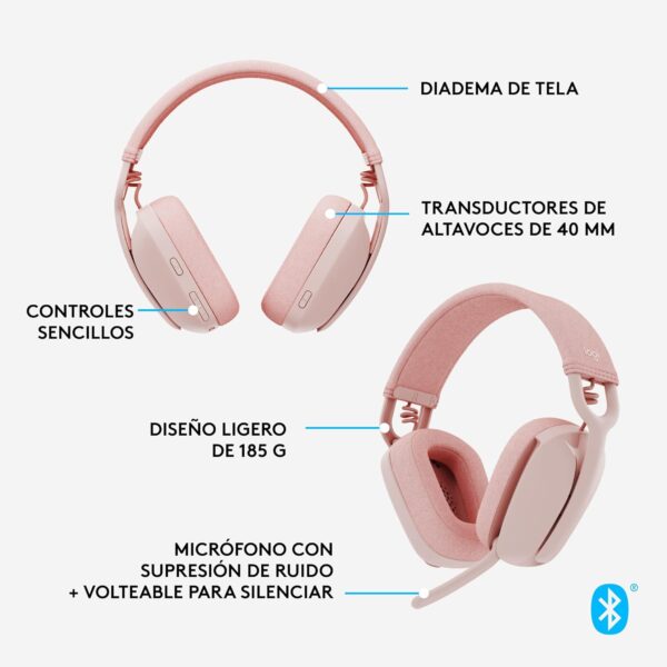 Logitech Zone Vibe 100 Rose — Auriculares Wireless ligeros, Bluetooth - Imagen 11