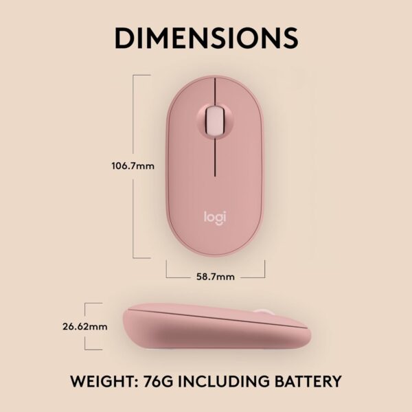 Logitech Pebble 2 M350S Rosa — Mouse inalámbrico, bluetooth, delgado y compacto - Imagen 5