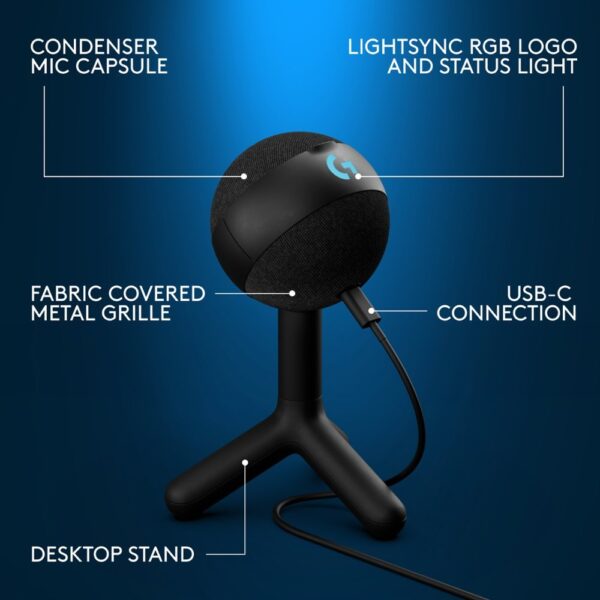 Logitech G Yeti Orb Black — Micrófono condensador RGB, LIGHTSYNC, negro - Imagen 6