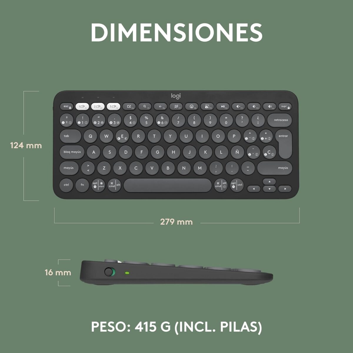 Logitech Pebble Keys 2 K380S Graphite — Teclado inalámbrico, Bluetooth, Español - Imagen 5