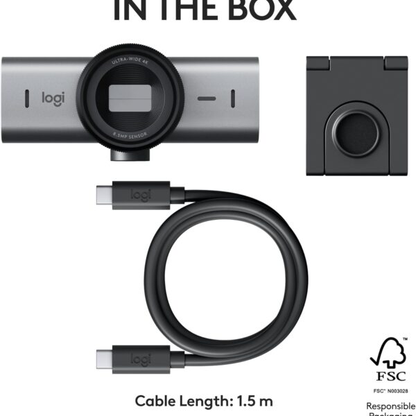 Logitech MX Brio — Cámara web Ultra HD 4K, 8.5 MP, USB-C, Grafito - Imagen 7