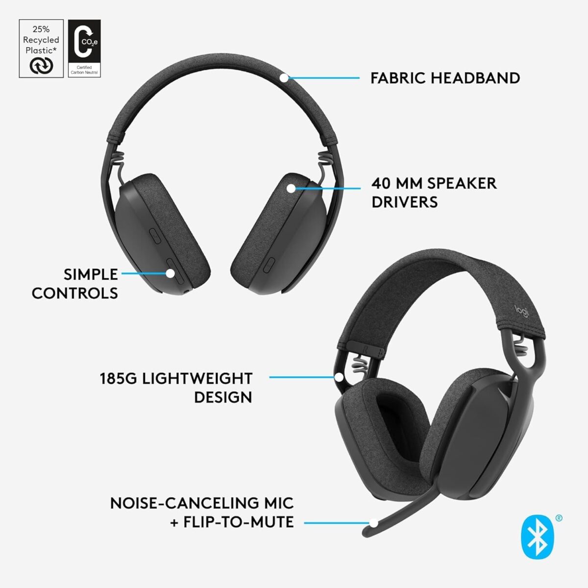 61fJEqag6FL._AC_SL1500_ Logitech Zone Vibe 100 Graphite — Auriculares Wireless ligeros, Bluetooth - Imagen 7