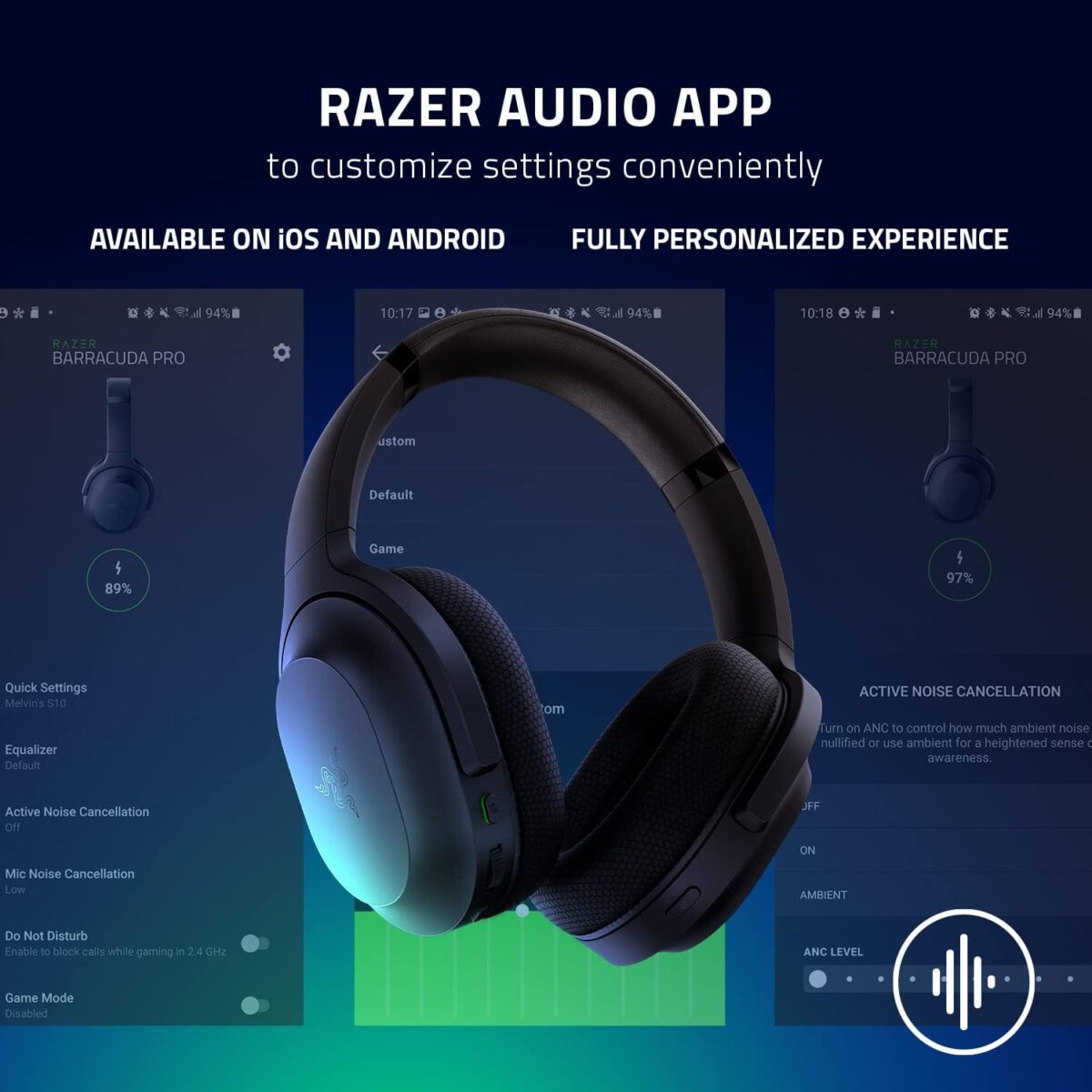 61ifZKf0MGL._AC_SL1500_ Razer Barracuda Black — Audífonos inalámbricos, 2.4GHz + Bluetooth, multiplataforma, cancelación activa de ruido, mejor calidad de sonido, negro - Imagen 2