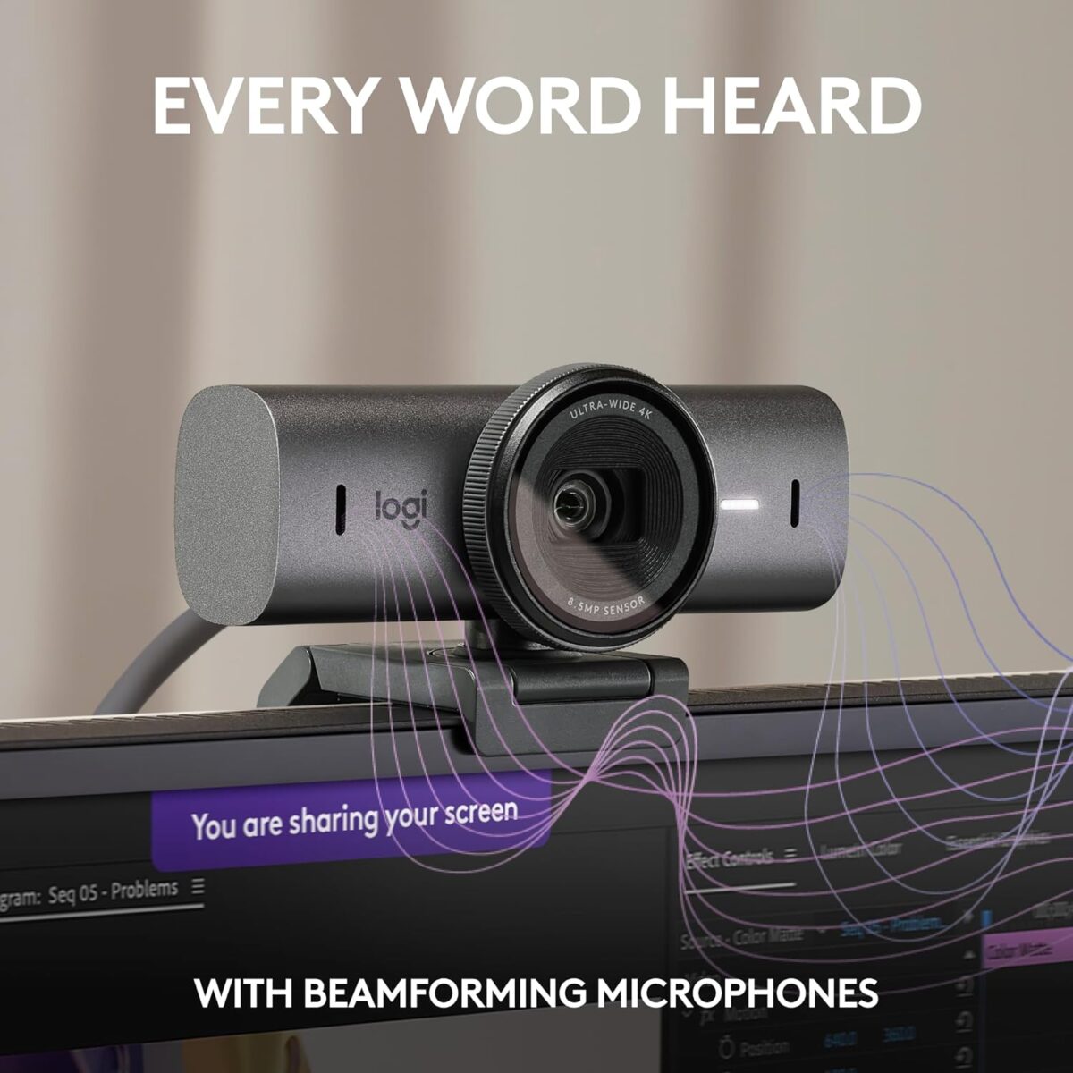 710priR2LvL._AC_SL1500_ Logitech MX Brio — Cámara web Ultra HD 4K, 8.5 MP, USB-C, Grafito - Imagen 2
