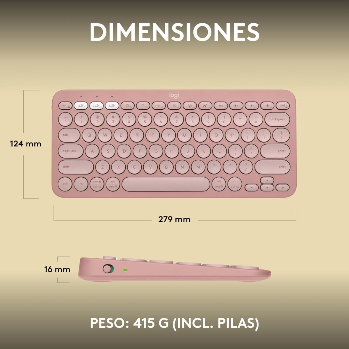 Logitech Pebble Keys 2 K380S Rose — Teclado inalámbrico, Bluetooth, Español - Imagen 5